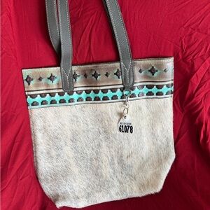 Holy Cow Market Tote $235 Stylish Gray and Turquoise Tote Bag